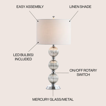 Rita 30.5" Silvered Orbs Glass/Metal LED Table Lamp - JONATHAN Y